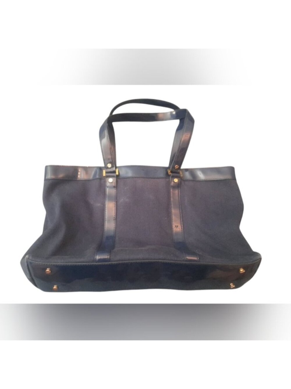 Tory Burch - Canvas/Patent Leather Shoulder Tote Bag - Navy Blue
